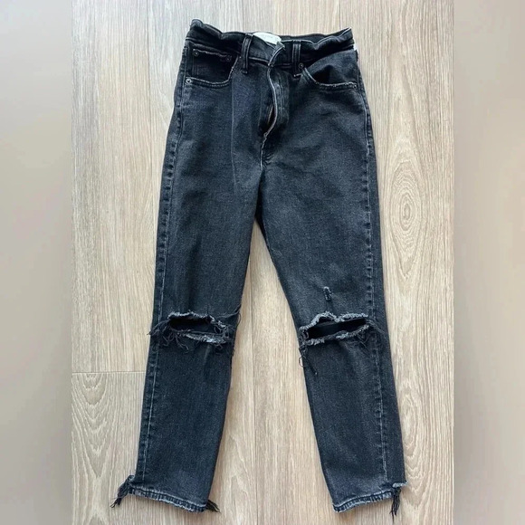 Abercrombie & Fitch Mom Jeans Womens 00s Black Curve Love High Rise Distressed - Picture 1 of 6